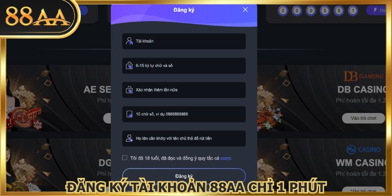 Đăng ký tài khoản 88AA chỉ 1 phút