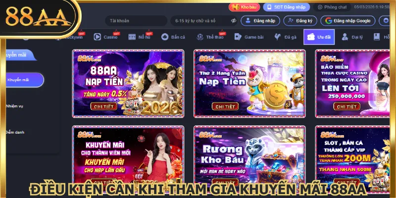 Một vài điều kiện cần tuân thủ khi tham gia khuyến mãi 88AA